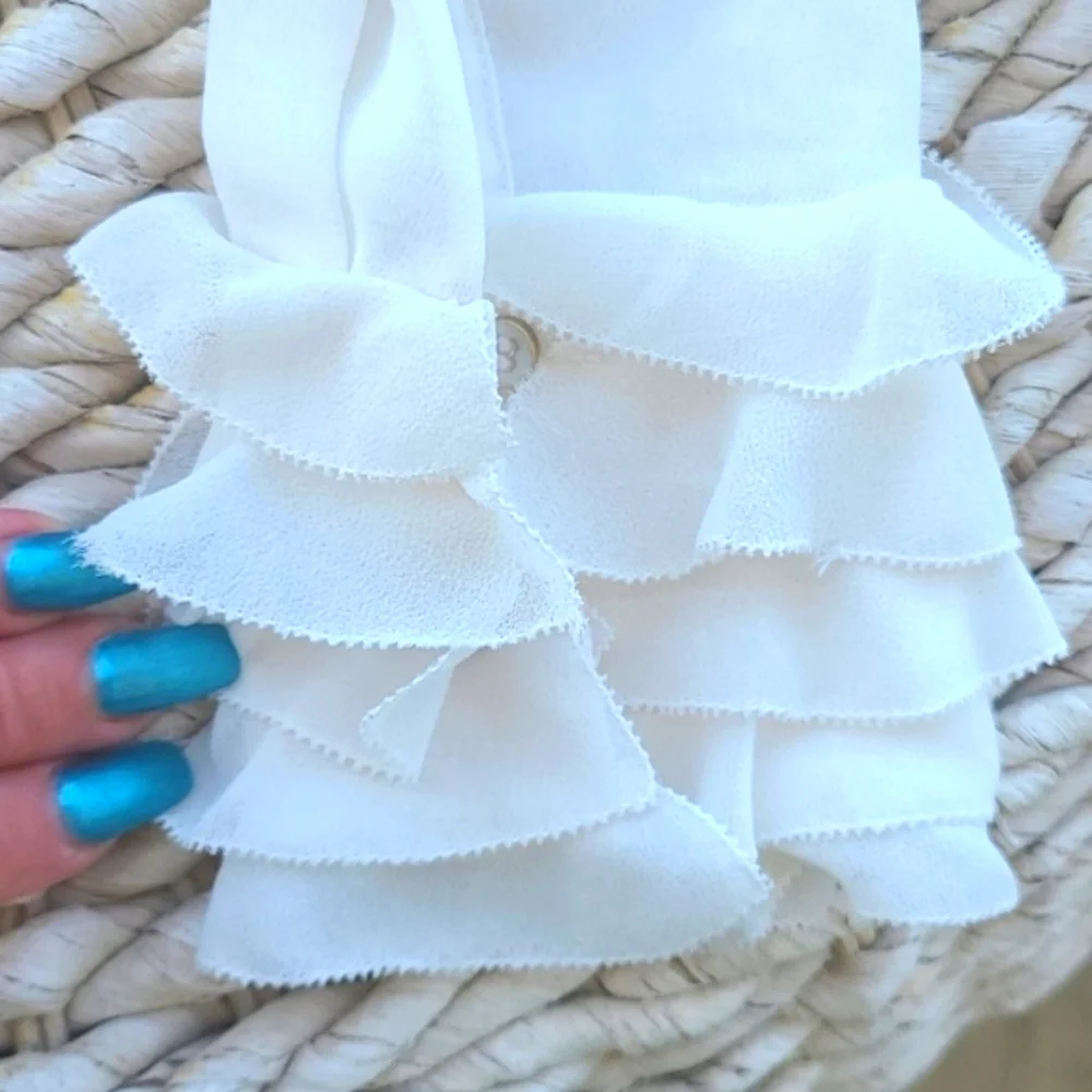 Cream Ruffled Bib Collar Button Down Top - Picture 9 of 10